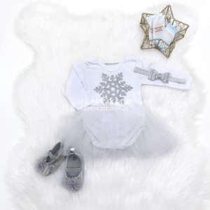 Боди-платье с фатином для девочки Снежинка глиттер - фото