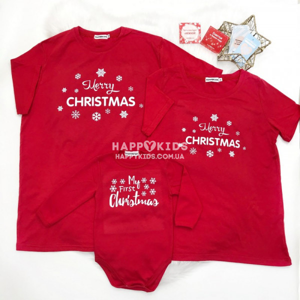 Набір сімейних футболок 3-х одиниць Merry Christmas - фото