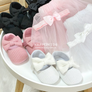 Туфельки-пінетки нарядні рубчик з бантиком для дівчаток до року - фото