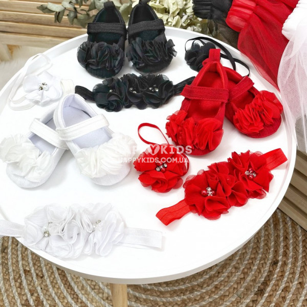 Туфельки-пінетки з квіточками рубчик для дівчаток до року - фото