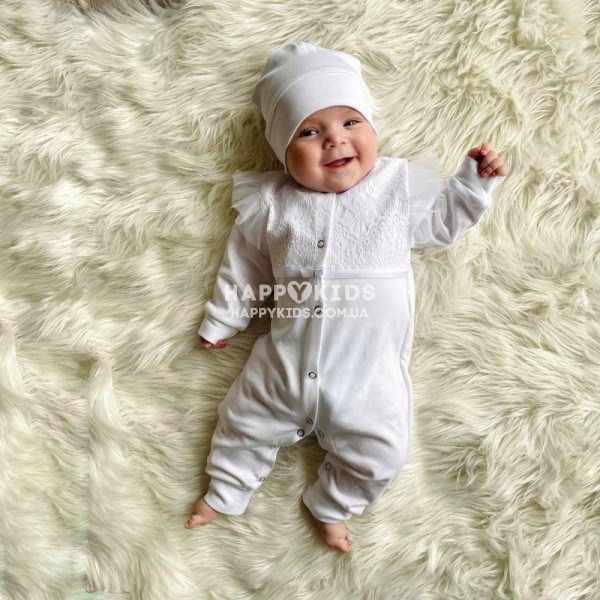 Комплект нарядный новорожденной девочке на выписку крестины - фото