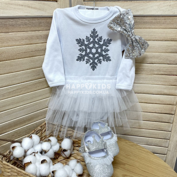 Боди-платье с фатином для девочки Снежинка глиттер - фото