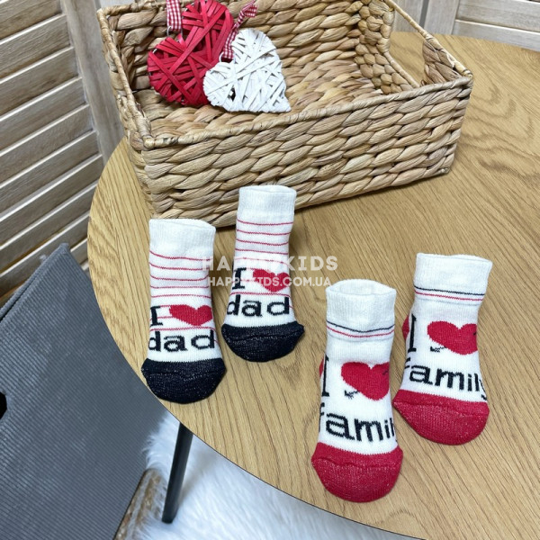 Комплект 2х шкарпеток для малюків новонароджених I love my family - фото