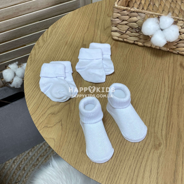 Білі шкарпетки новонародженому однотонні 3 пари