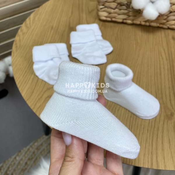 Носки новорожденному белые однотонные 0-1 год  - 3