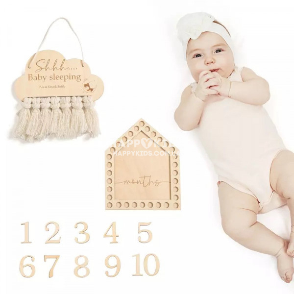 Набор с цифрами для ежемесячных фотосессий новорожденного деревянный домик  - 1