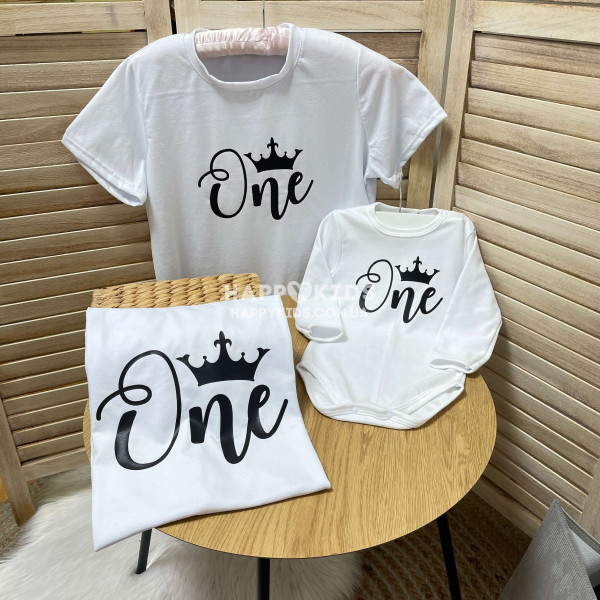 Набір сімейних футболок на перший день народження "One" з короною