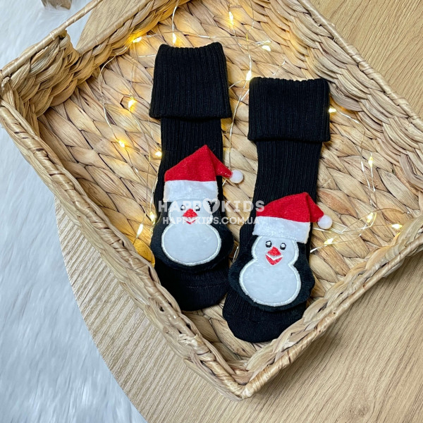 Носки новогодние малышам с игрушкой пингвин  - 1