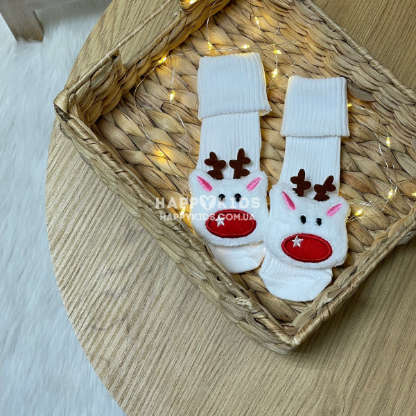 Шкарпетки новорічні малюкам з іграшкою олень  - 1
