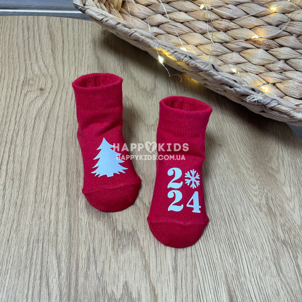 Носочки новогодние для малышей год 2024 0-1год красные  - 1