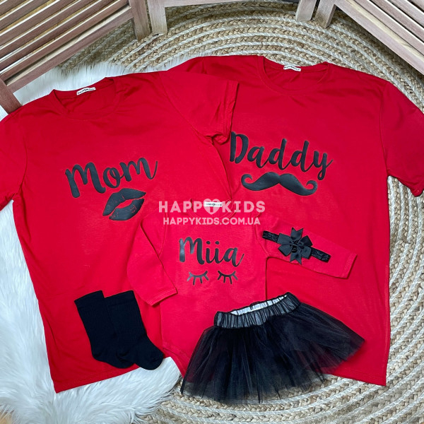 Набор семейных футболок  "Daddy, Mom, Eva"  - 1