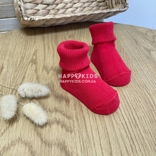 Носки новорожденному красные однотонные 0-1 год  - 1