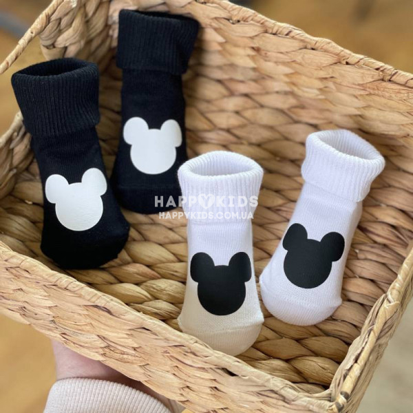 Шкарпетки новонародженим з принтом Міккі маус 0-1 рік  - 1