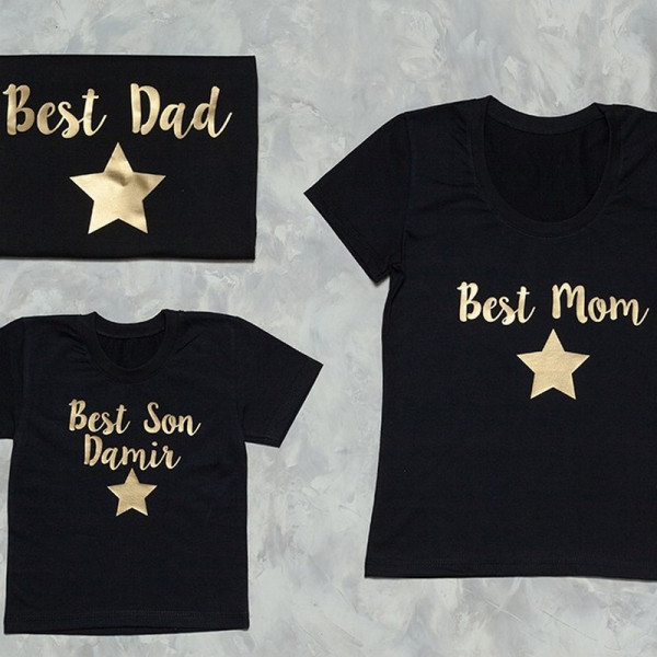 Набор семейных футболок  Best Mom, Best Dad, Best Son со звездой - фото