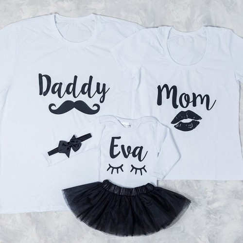 Набір сімейних футболок Daddy, Mom, Eva - фото