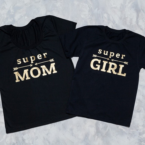Набір 2-х футболок Super mom / Super girl - фото