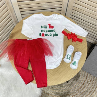 Боді новорічний дівчинці 2026 зі символом року "Перший Новий рік"