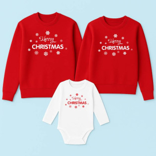 Комплект рождественских свитшотов и боди с надписью "Merry Christmas" Комплект рождественских свитшотов и боди с надписью "Merry Christmas"