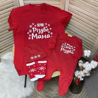 Рождественский комплект для мамы и малыша с футболкой и человечком "Первое рождество мама/первое Рождество"