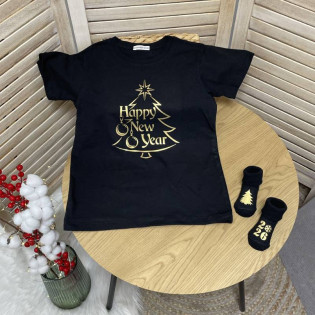 Футболка новогодняя для детей до года с надписью "Happy New Year"