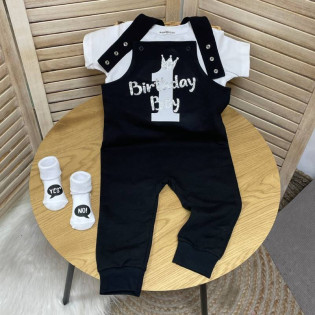 Полукомбінезон на кнопочках з написом "Birthday boy" з цифрою Полукомбінезон на кнопочках з написом "Birthday boy" з цифрою