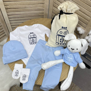 Подарунковий набір для новонародженого з логотипом компанії (одяг + торбинка) Подарунковий набір для новонародженого з логотипом компанії (одяг + торбинка)