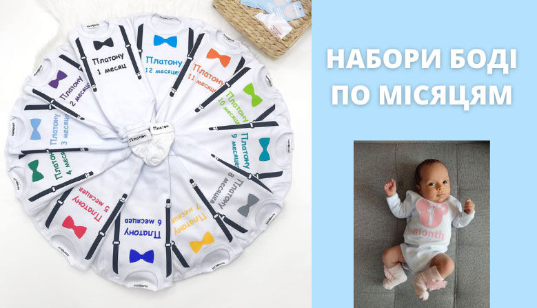 Набор 12 боди по месяцам для фотосессии